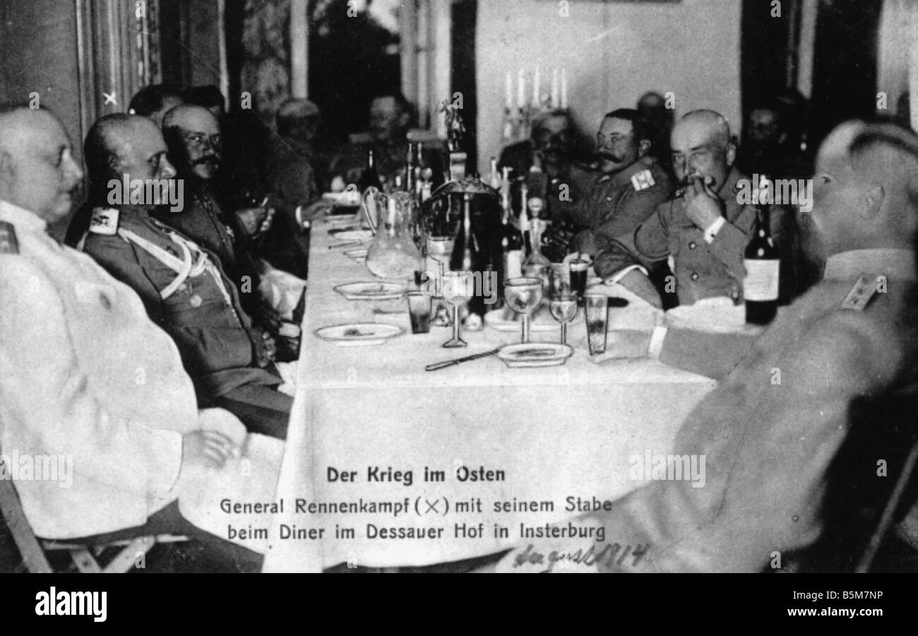 1RD 322 F1914 E Rennenkampffs Abendessen Dessauer Hof 1914 Rennenkampffs Paul von russischen General der Kavallerie während WWI Commander in Stockfoto