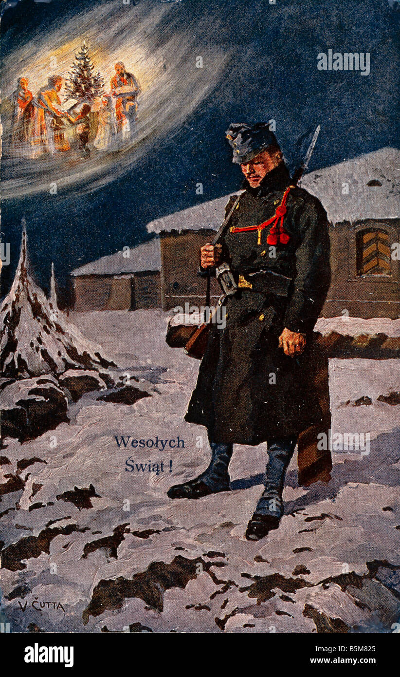 2 F15 W6 1915 E Weihnachten Erster Weltkrieg Infanteriekompanien Festivals Weihnachten Krieg an Weihnachten Wesolych Swiat böhmischen Wache während der Stockfoto
