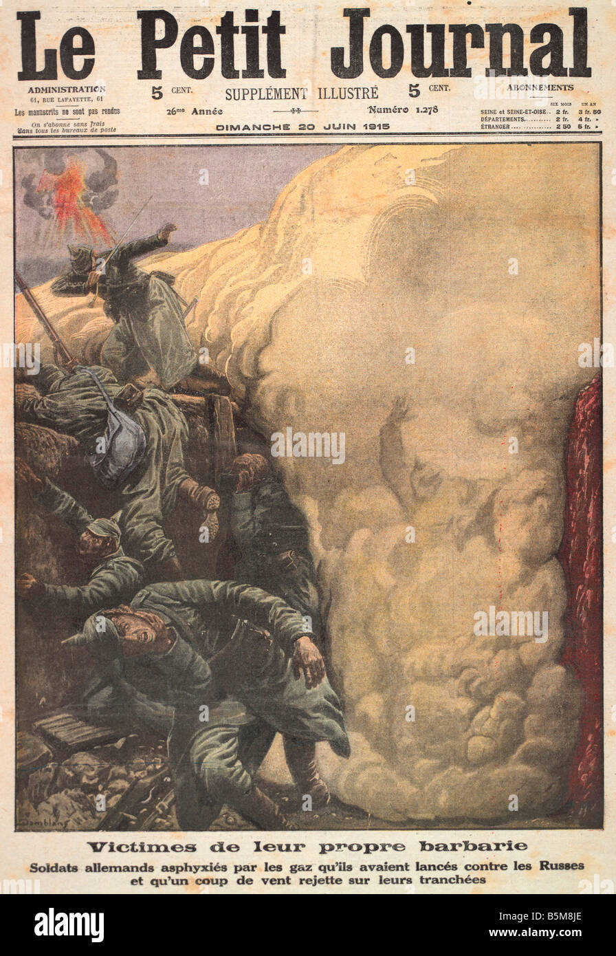 2 G55 G1 1915 2 E Gas-Angriff von Le Petit Journal 1915 Geschichte Weltkrieg Gas Krieg Victimes de Leur Propre Barbarie The Eastern Stockfoto