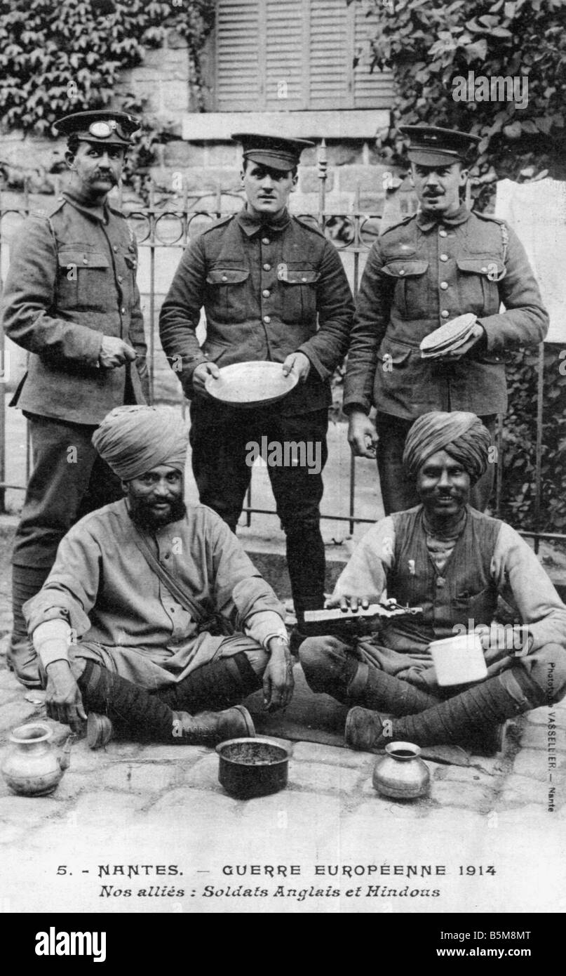 2 G55 H1 1914 8 E indische englische Soldaten WWI 1914 Geschichte Weltkrieg Hilfs-Truppen Nantes Guerre Europeenne 1914 Nein Verbündeten Stockfoto