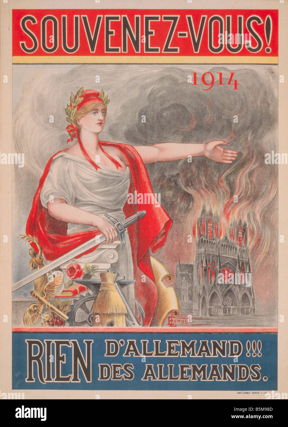 2 G55 P1 1914 95 WW I Souvenez-Vous 1914 französische Poster Geschichte Weltkrieg Propaganda SOUVENEZ VOUS 1914 RIEN d Alle Mand RIEN d Stockfoto