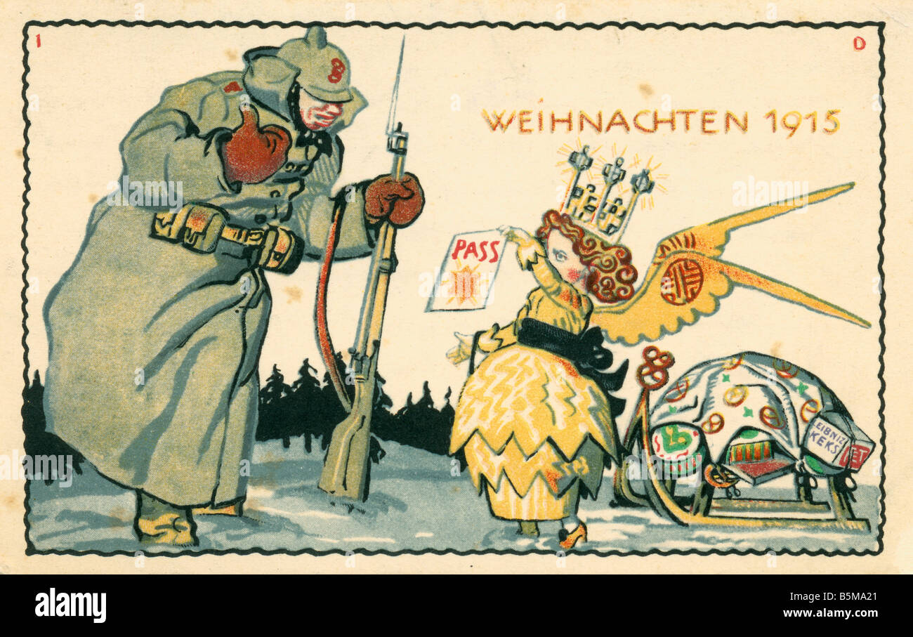 2 G55 P1 1915 12 Weihnachten 1915 Anzeige Postkarte WWI Geschichte Erster weltkrieg Propaganda Weihnachten 1915 Werbung Postkarte für die BIZ Stockfoto