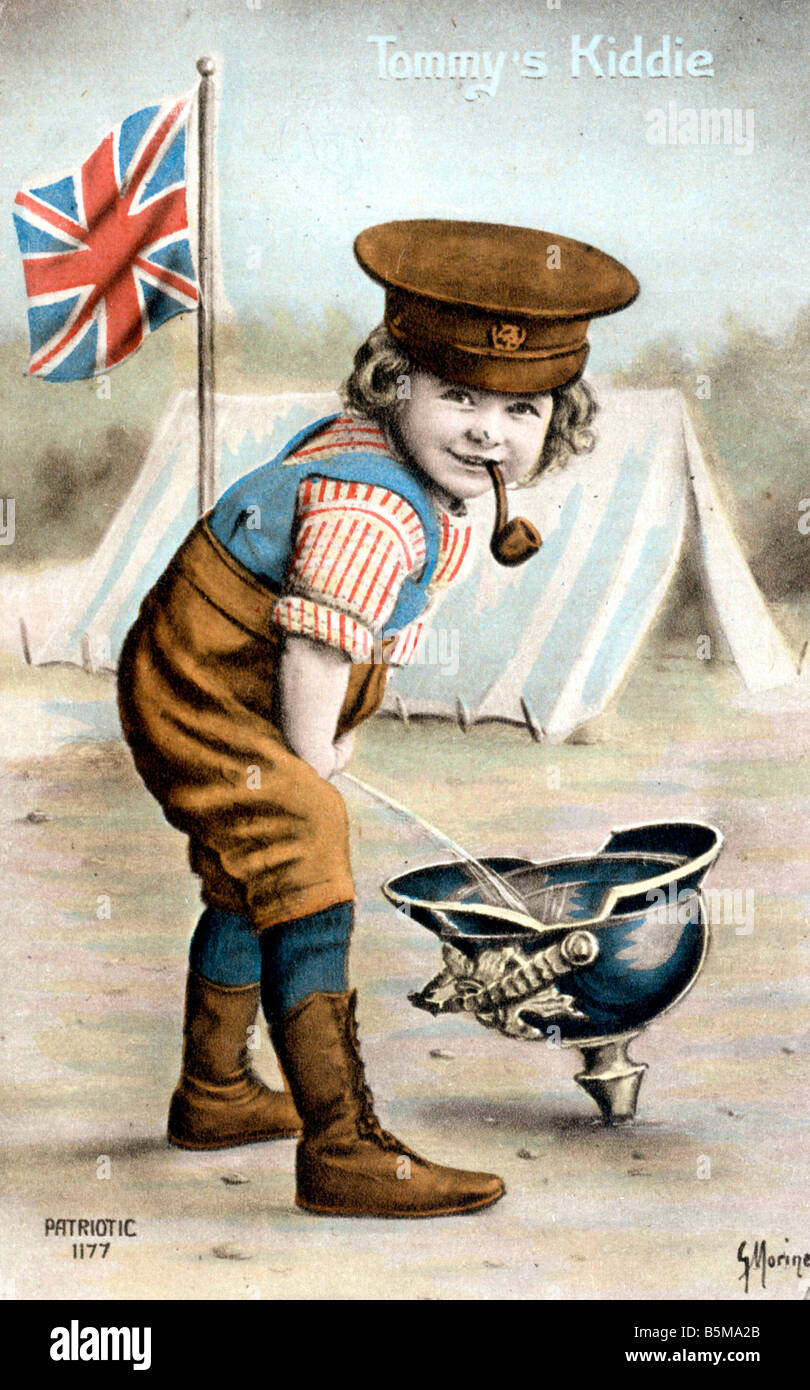 2 G55 P1 1915 55 B E Tommy s Kiddie französische Postkarte WWI Geschichte Welt Krieg ich Propaganda Tommy s Kiddie französisches Bildpostkarte Co Stockfoto