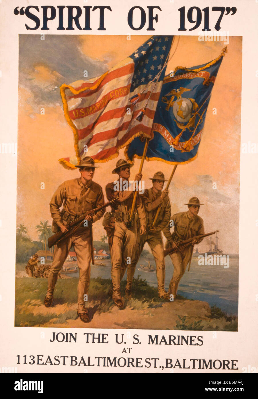 2 G55 P1 1917 43 WW I USA Geist der 1917 Marines Poster Geschichte Weltkrieg Propaganda Geist von 1917 Join U S Marines Propa Stockfoto