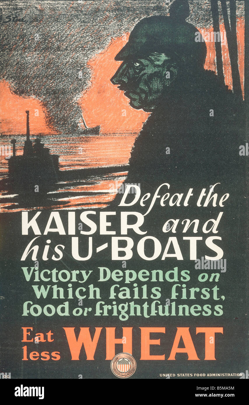2 G55 P1 1917 7 Kriegs-Propaganda-Plakat WWI 1917 Geschichte Wordl Krieg ich Propaganda Niederlage der Kaiser und seine U-Boote-Propaganda durch Stockfoto