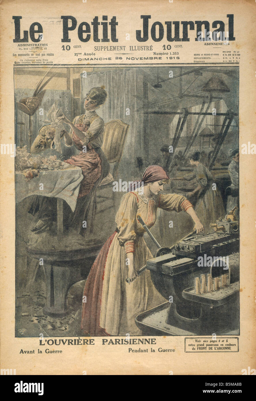2 G55 R1 1916 Frau in die Arme Industrie Paris WW1 Geschichte Welt Krieg 1 1914-18 Arme Industrie L Ouvriere Parisienne Avant la Guer Stockfoto