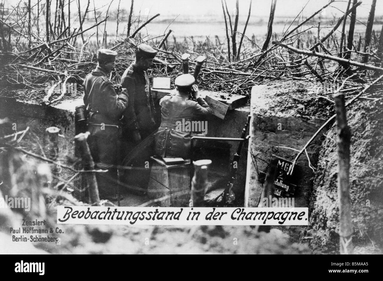 2 G55 W1 1915 16 Westfront deutsche Beobachtungsposten Geschichte WWI Western Front Beobachtungsposten der deutschen in der Champa Truppen Stockfoto
