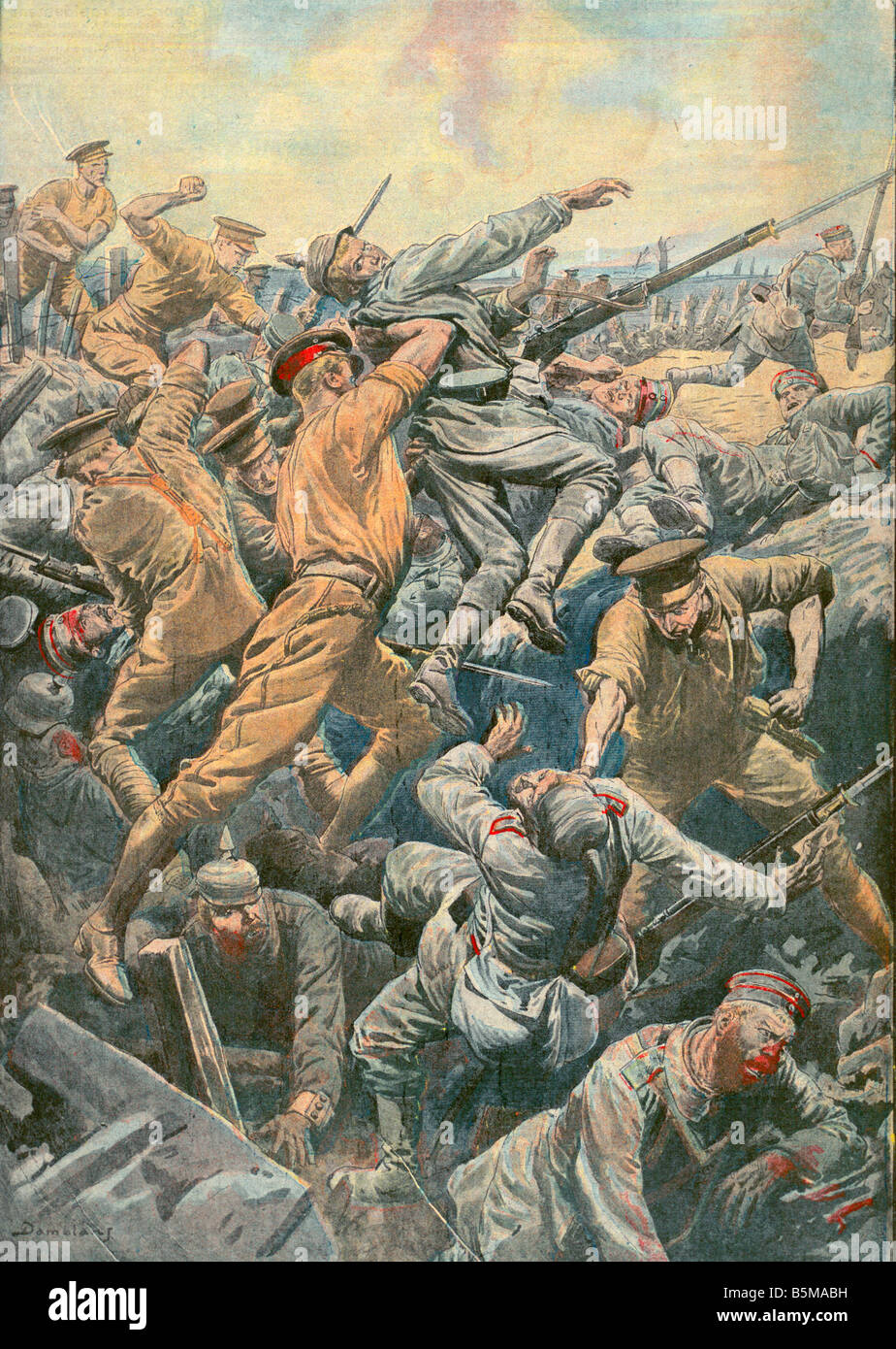 2 G55 W1 1916 Graben 2 E Brit-Soldaten stürmen deutsche Geschichte Weltkrieg ein Western Front Kommentar le 14 Juillet Les Anglais Cel Stockfoto