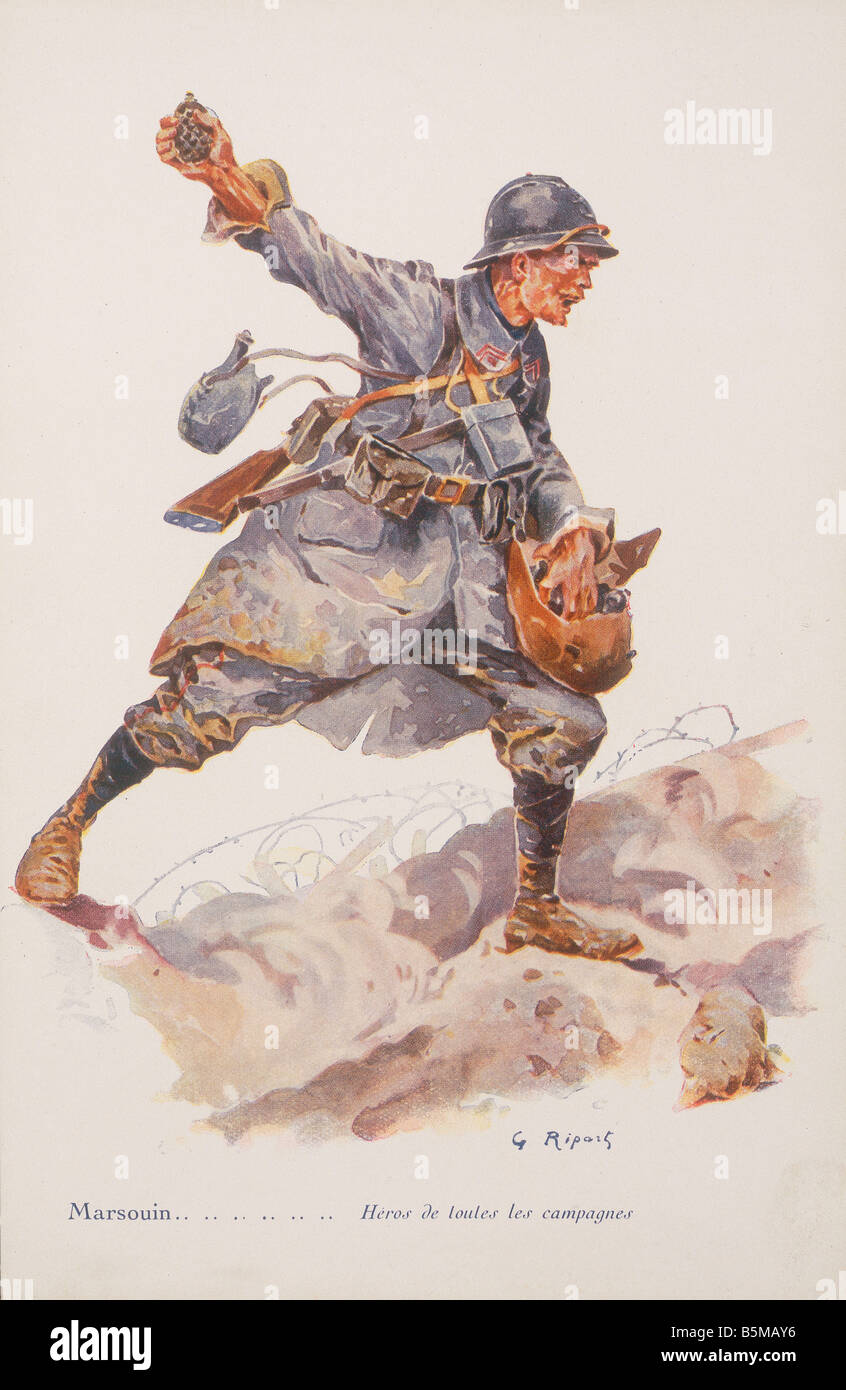 2 M70 F1 1914-15 französische Marine Infanterist Farbe drucken militärischen Länder Frankreich Marsouin Heros de Toutes Les amburg Naval Stockfoto