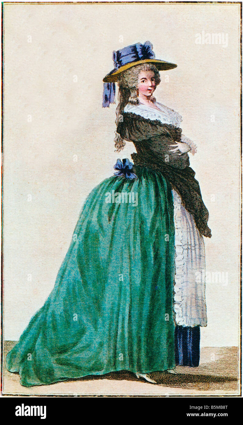 Le Cabinet Des Modes 1785 Drucken einer Dame ausgestellt in Farbe mit dem französischen Modemagazin Stockfoto