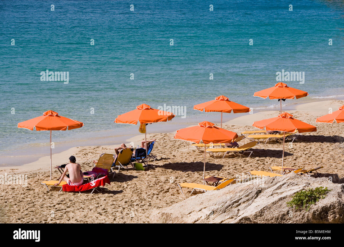 Strandszene Makris Gialos Kefalonia Griechenland Stockfoto