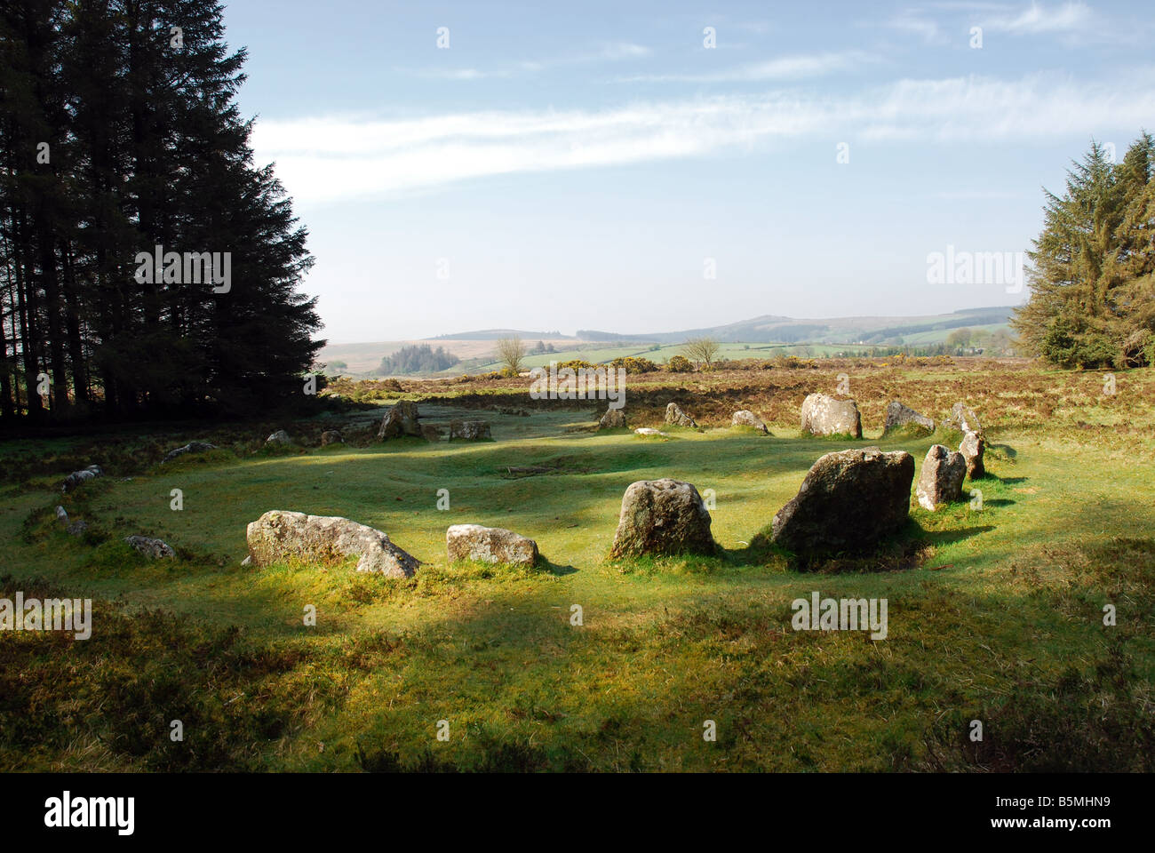 Soursens stone Circle Dartmoor England uk Stockfoto
