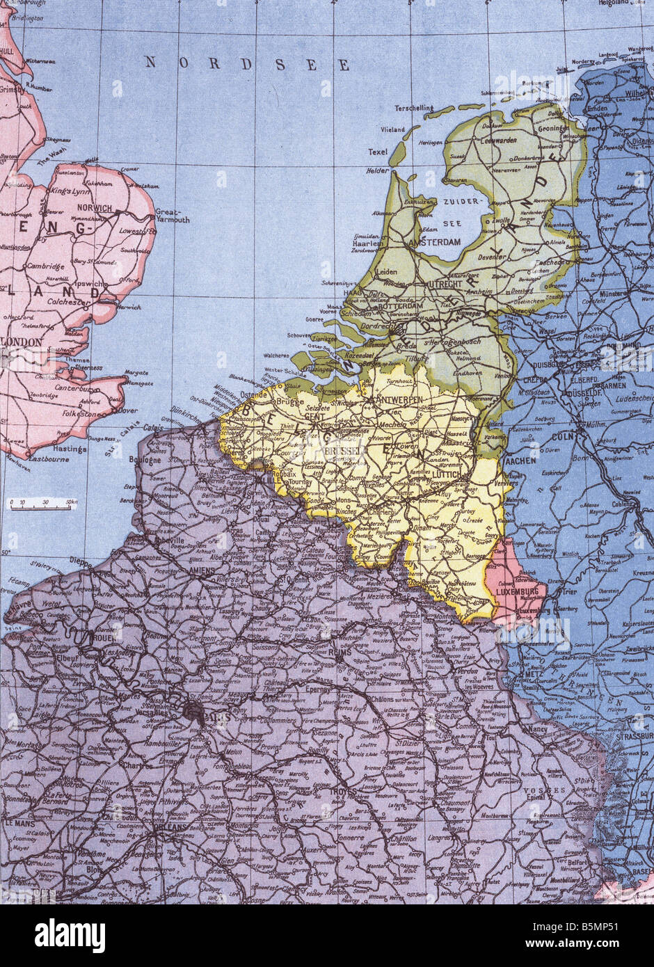 Karte der westlichen Front 1915 erste Weltkrieg Western Front Map of Western Kriegsgebiet Niederlande Belgien nördlich von Frankreich 1914-15 Stockfoto