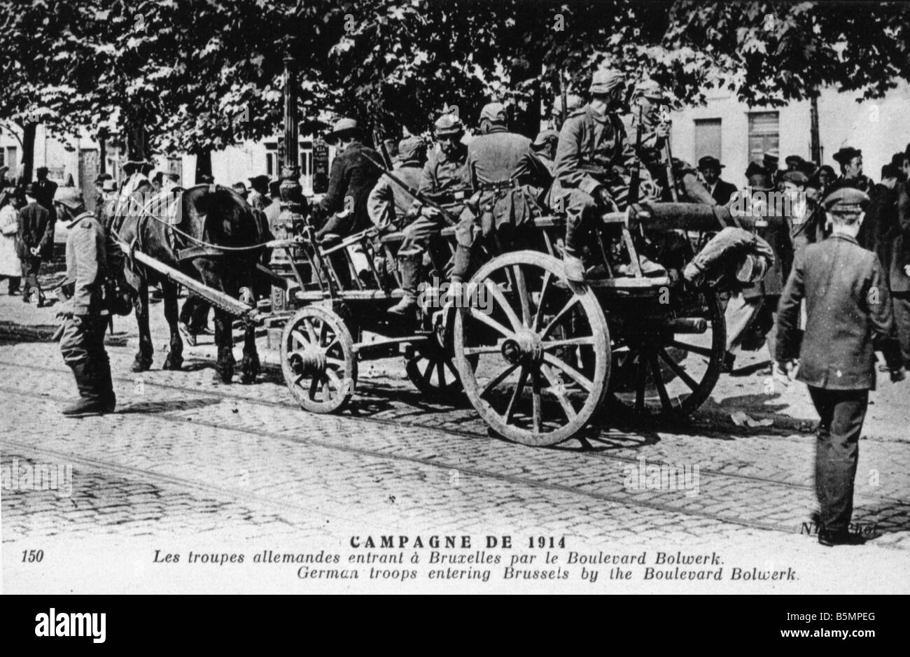 9 1914 8 20 A1 E WW1 Invasion Ger Truppen in Brüssel 1. Weltkrieg Western Front Invasion der deutschen Truppen in Brüssel 20. Aug Stockfoto