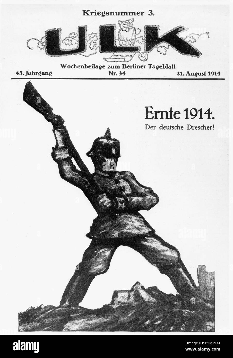 9 1914 8 21 C1 E Ernte 1914 vom Ulk Weltkrieg 1914-18 1 Ernte 1914 die deutschen Thrasher Titelblatt der Zeitschrift Ulk wöchentliche Su Stockfoto