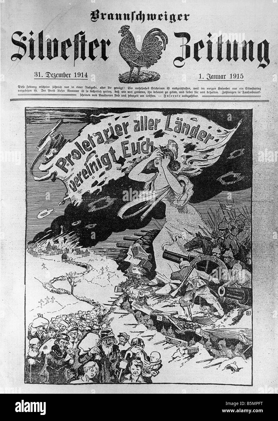 9 1915 1 1 E1 E proletarischen von Menschen s Freund des 1. Weltkrieges Proletarier aller Länder vereinigen, Anti-Kriegs-Propaganda Titelseite Stockfoto