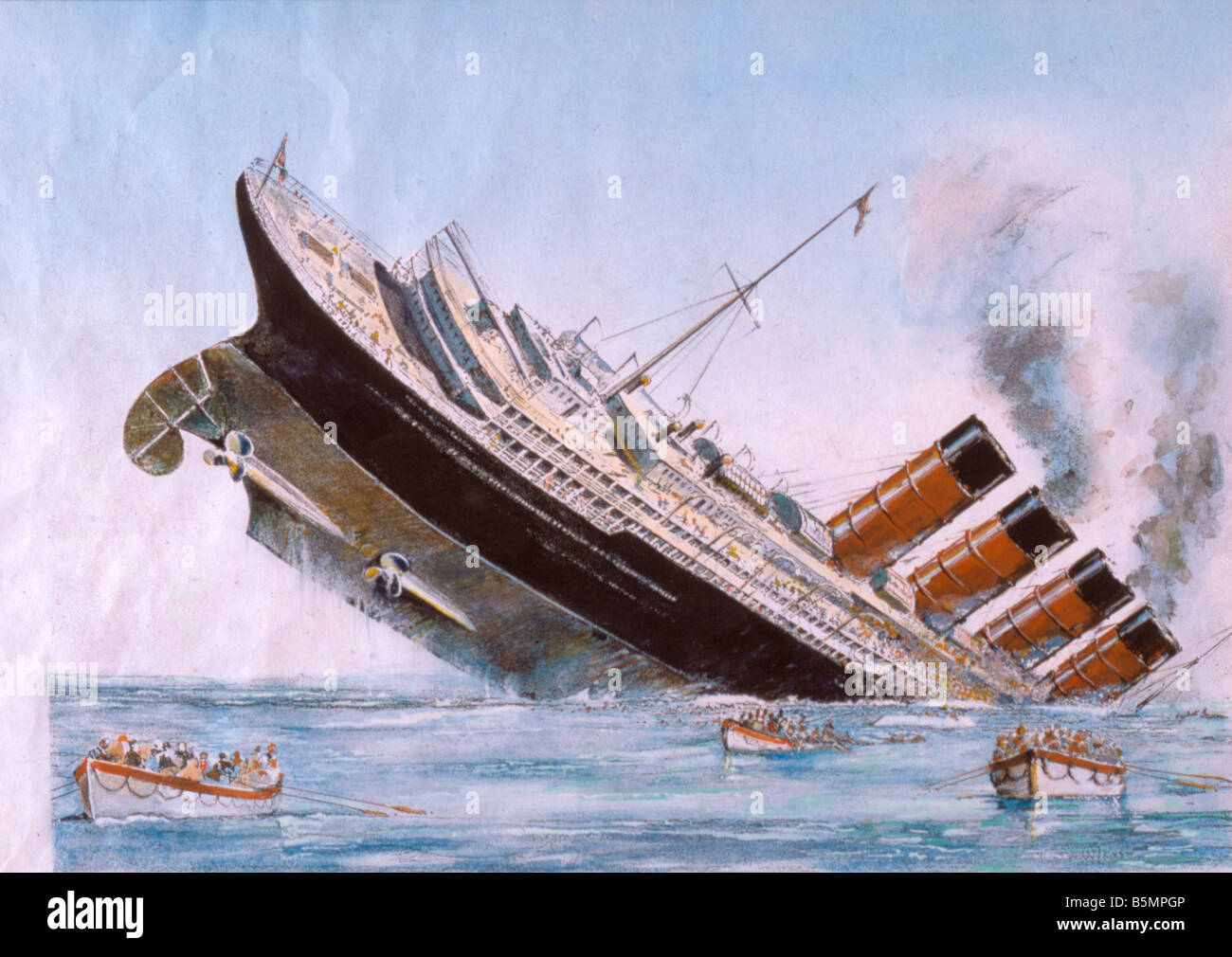 9 1915 5 7 ist A1 1 B Untergang der Lusitania Aquarell Erster Weltkrieg 1914-18 Sea Battle 7 Mai 1915 Cunard Dampfer Lusitania Stockfoto