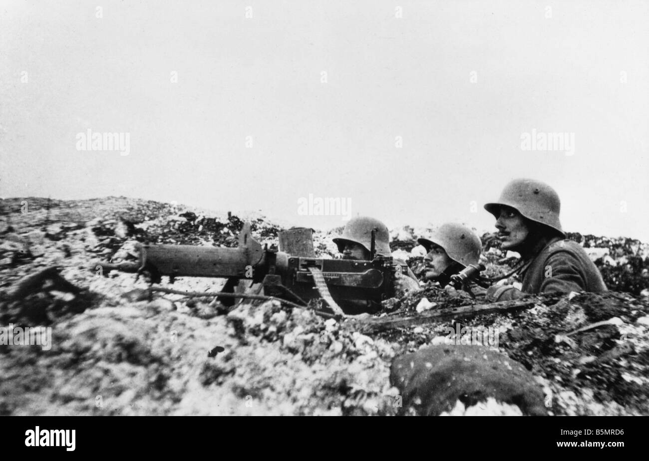 9 1917 11 0 A1 westliche vordere Maschinengewehr Position Erster Weltkrieg Westfront deutsche Maschinengewehr Foto positionieren November 1917 Stockfoto