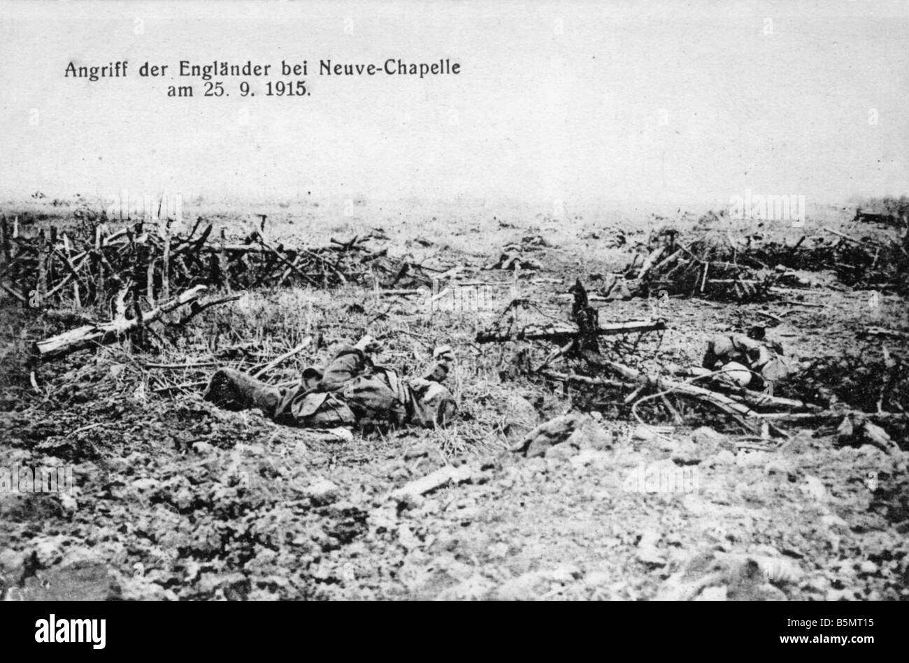 9FK 1915 9 25 A1 WWI Schlachtfeld bei Neuve Chapelle Weltkrieg Frankreich Stellungskrieg bei Neuve Chapelle Artois britische Einheiten Stockfoto
