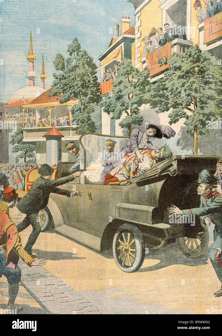 9OE 1914 6 28 A5 Ermordung Franz Ferdinand Sarajevo Vorgeschichte der 1. Weltkrieg Ermordung der Austro-ungarischen er Stockfoto