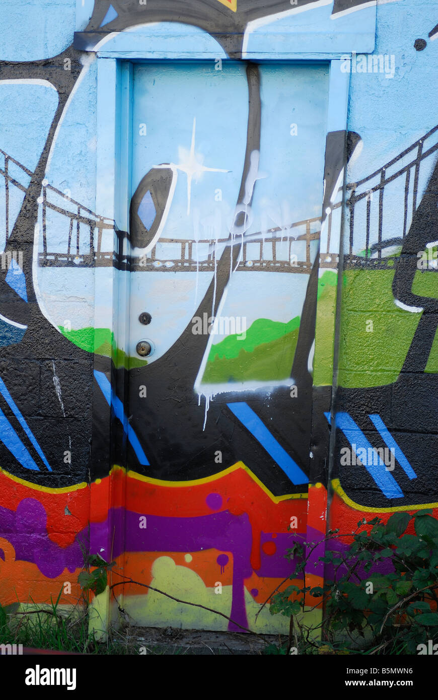 eine bunte Graffiti-Kunst an der Tür Vancouver Kanada Stockfoto