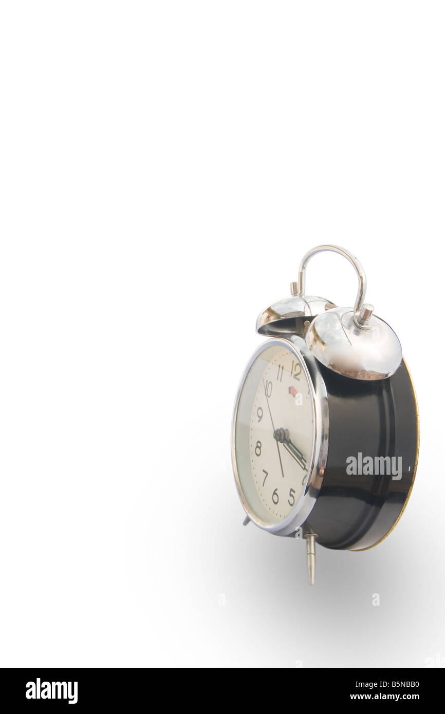 Vintage classic Wecker Glocke auf einem weißen Hintergrund Zeit Konzept isoliert Stockfoto