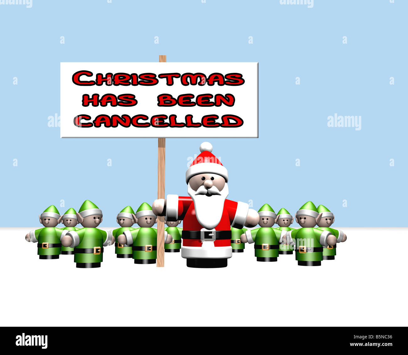 Abbildung von Santa hält ein Schild verkündet, dass Weihnachten storniert wurde Stockfoto