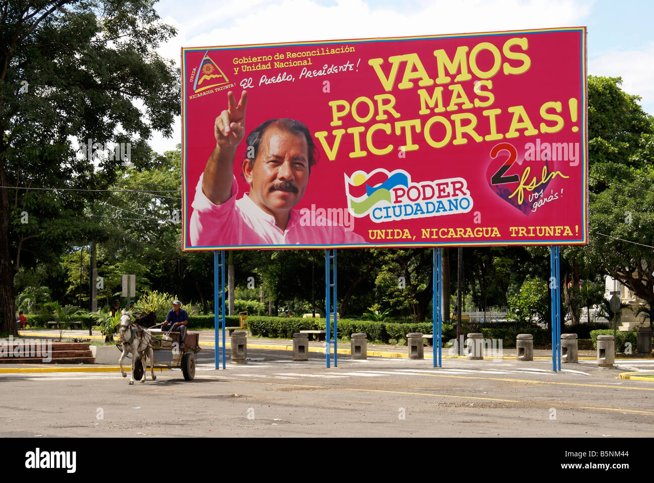 FSLN Wahl Plakatwand zeigt Daniel Ortega in der Innenstadt von Managua, Nicaragua Stockfoto