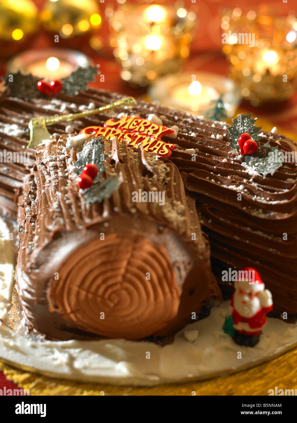 traditionelle Weihnachten Yule Log Kuchen Stockfoto