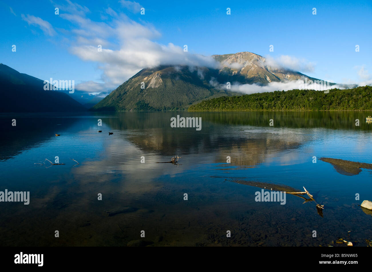 Mount Robert über Lake Rotoiti. Von St. Arnaud, Nelson-Lakes-Nationalpark, Südinsel, Neuseeland Stockfoto