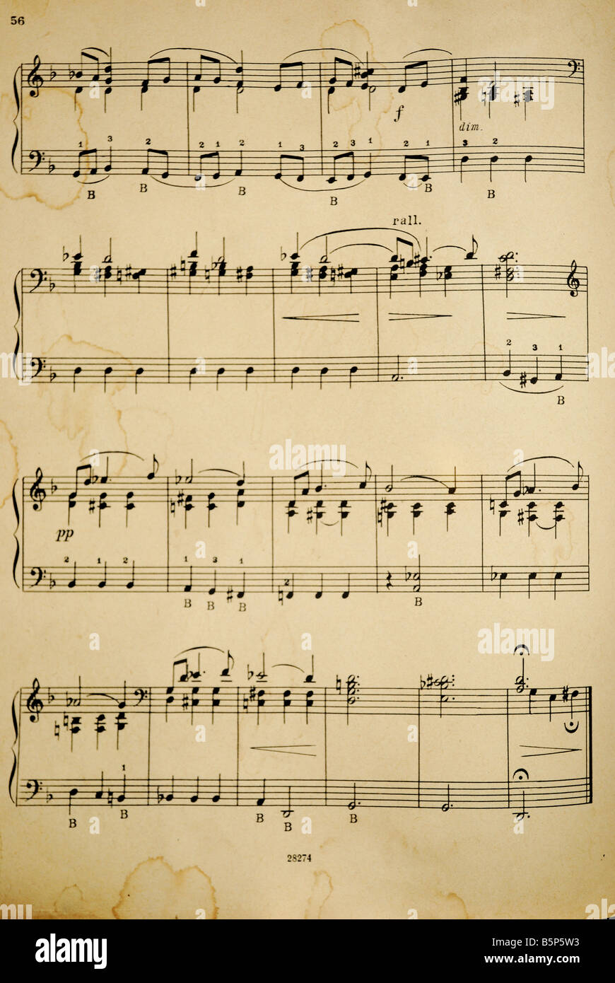 im Alter von Seitenfragment mit emotionalen Hintergrund Musik Noten Stockfoto