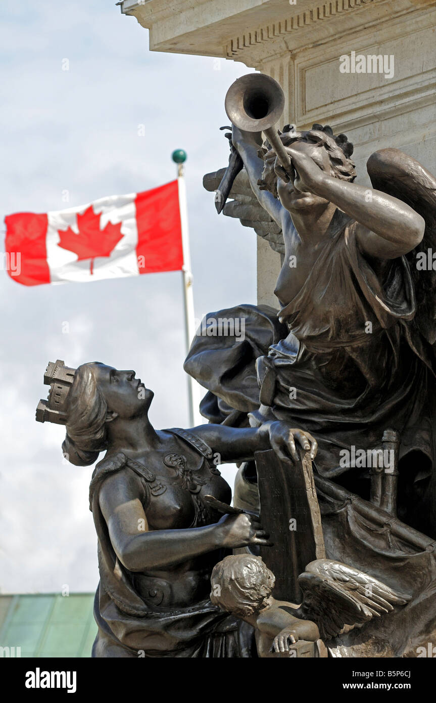 Detail des Denkmals für Samuel de Champlain, Gründer der Stadt Quebec, Place des Armes, Quebec City, Kanada Stockfoto