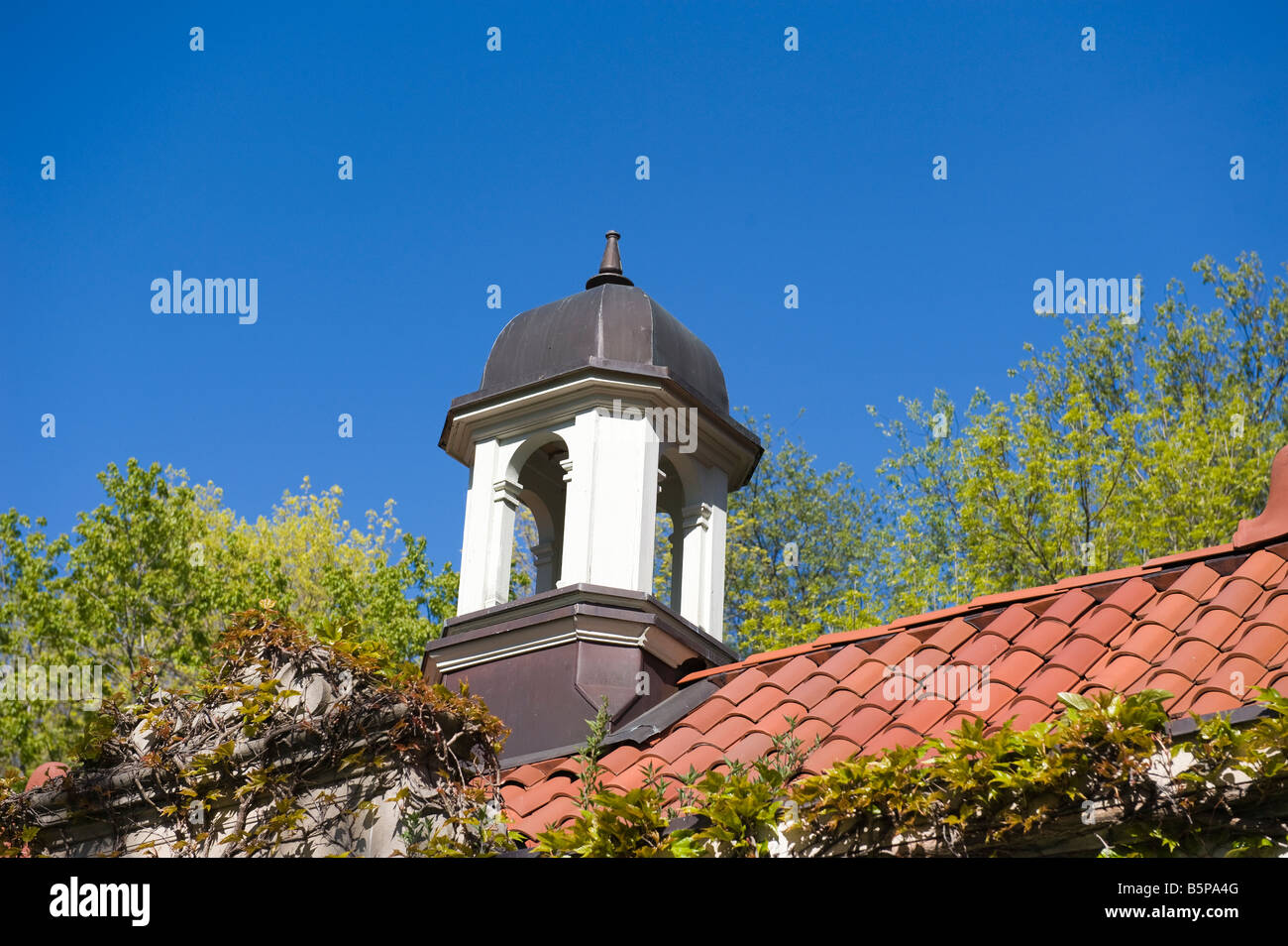 Clay Schindeln Dach im Frühjahr gegen klar blauen Himmel Stockfoto