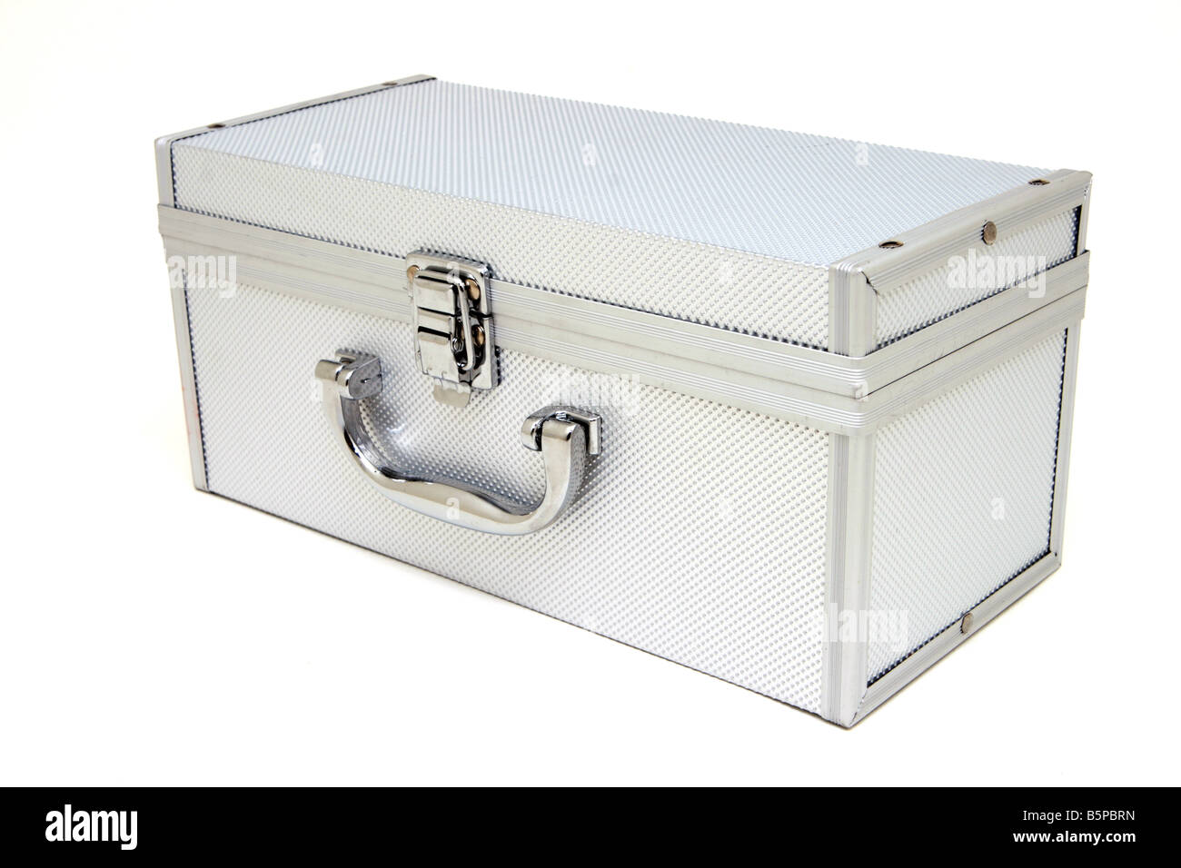 Aluminium Case Closeup isoliert auf weißem Hintergrund Stockfoto