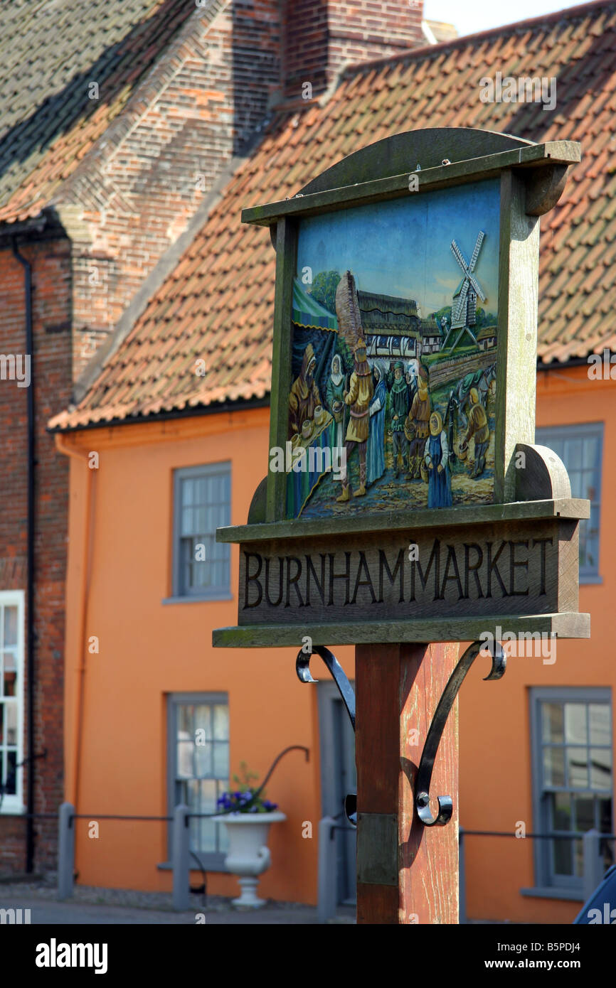 Ortsschild in Burnham Market Norfolk England Stockfoto