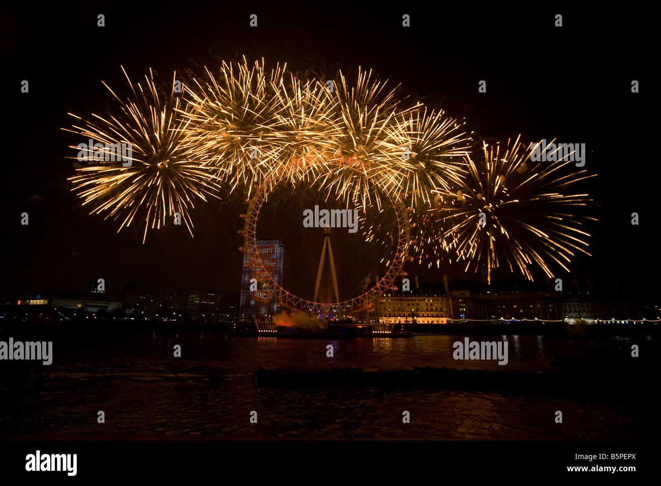 London Eye-Feuerwerk Stockfoto