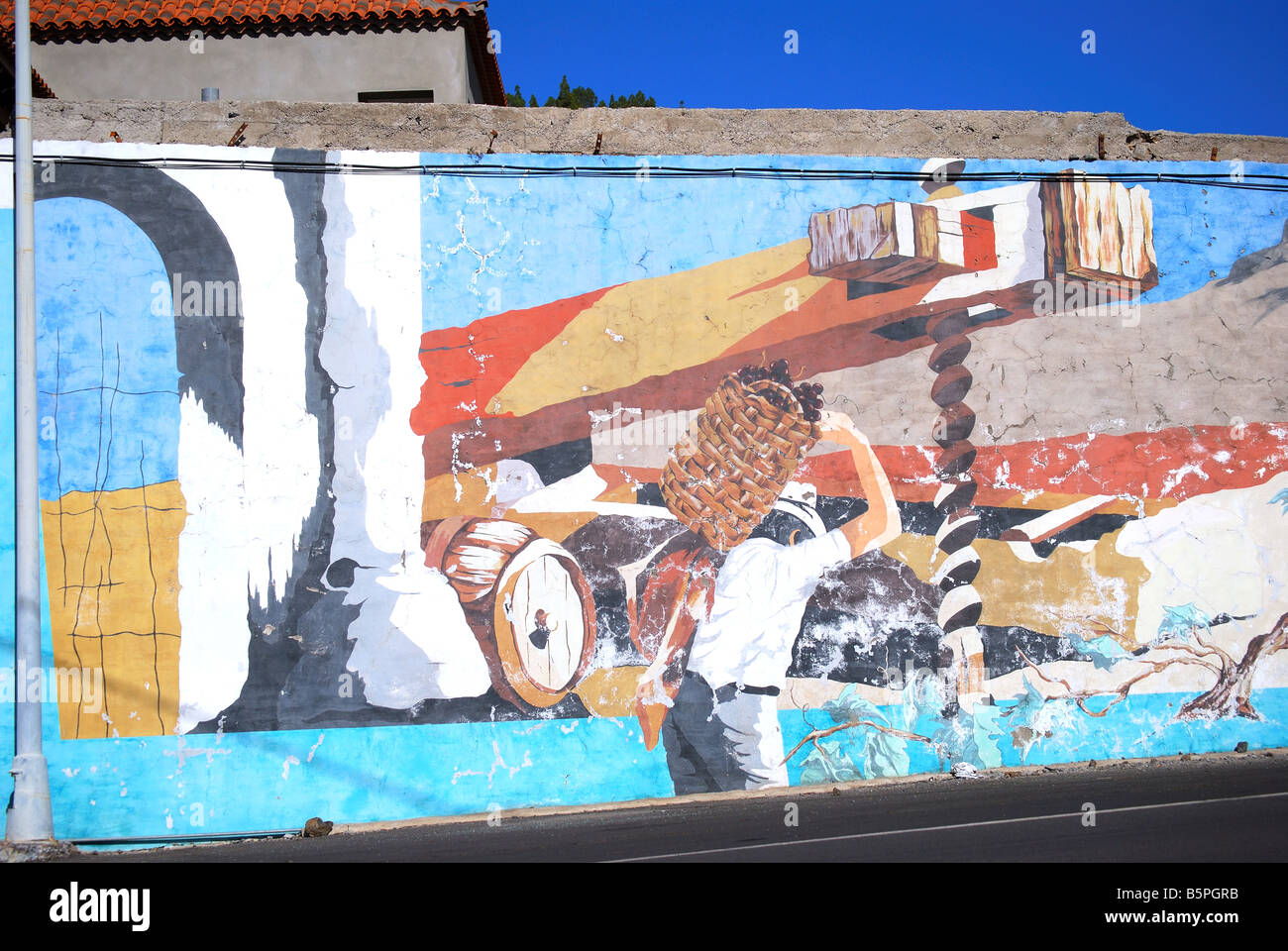 Weinproduktion Wandbild, Vilaflor, Teneriffa, Kanarische Inseln, Spanien Stockfoto