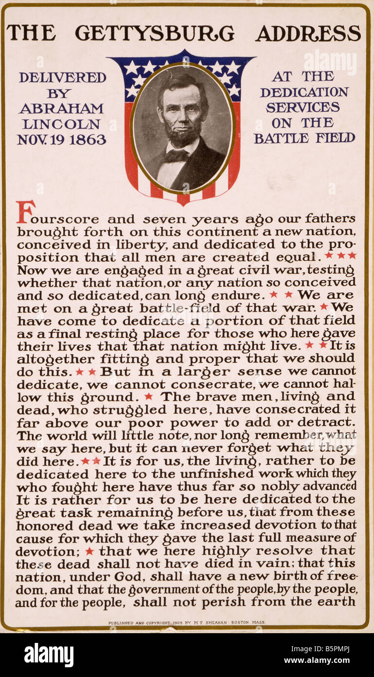 Abraham Lincoln's Gettysburg Address 1863 Stockfoto