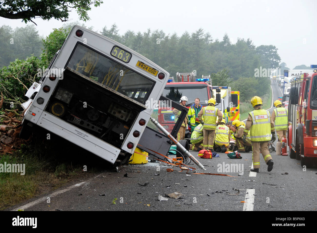 Busunfall mit vielen Verletzten im Lake District Stockfoto