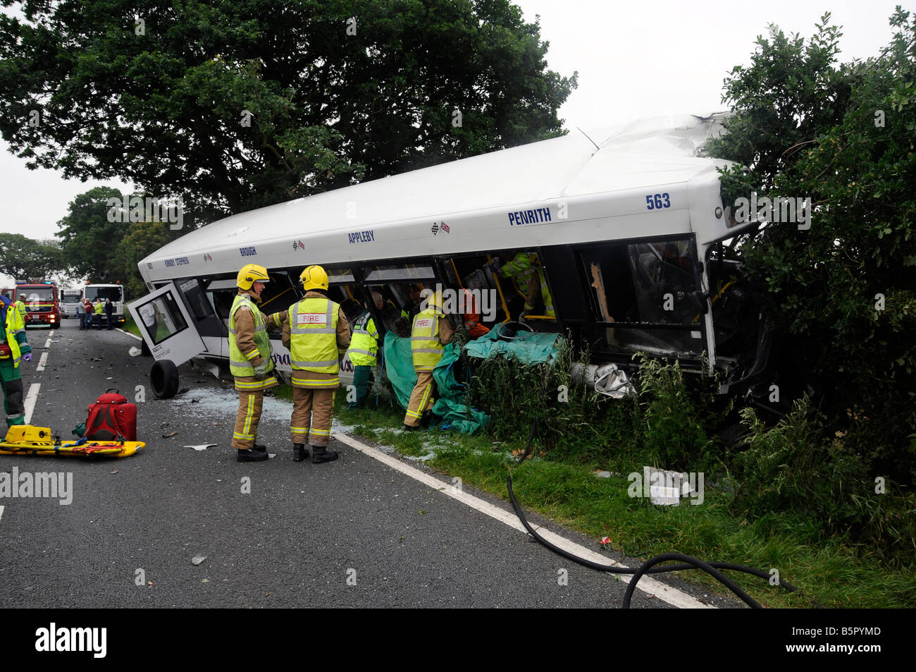 Busunfall mit vielen Verletzten im Lake District Stockfoto