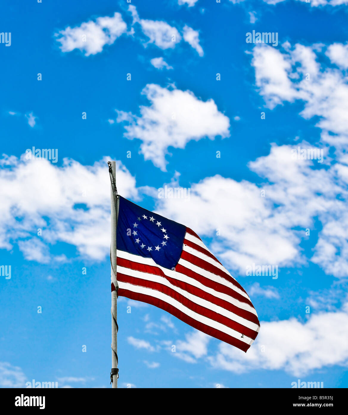 Dreizehn Sterne amerikanische Flagge Fahne Stockfoto