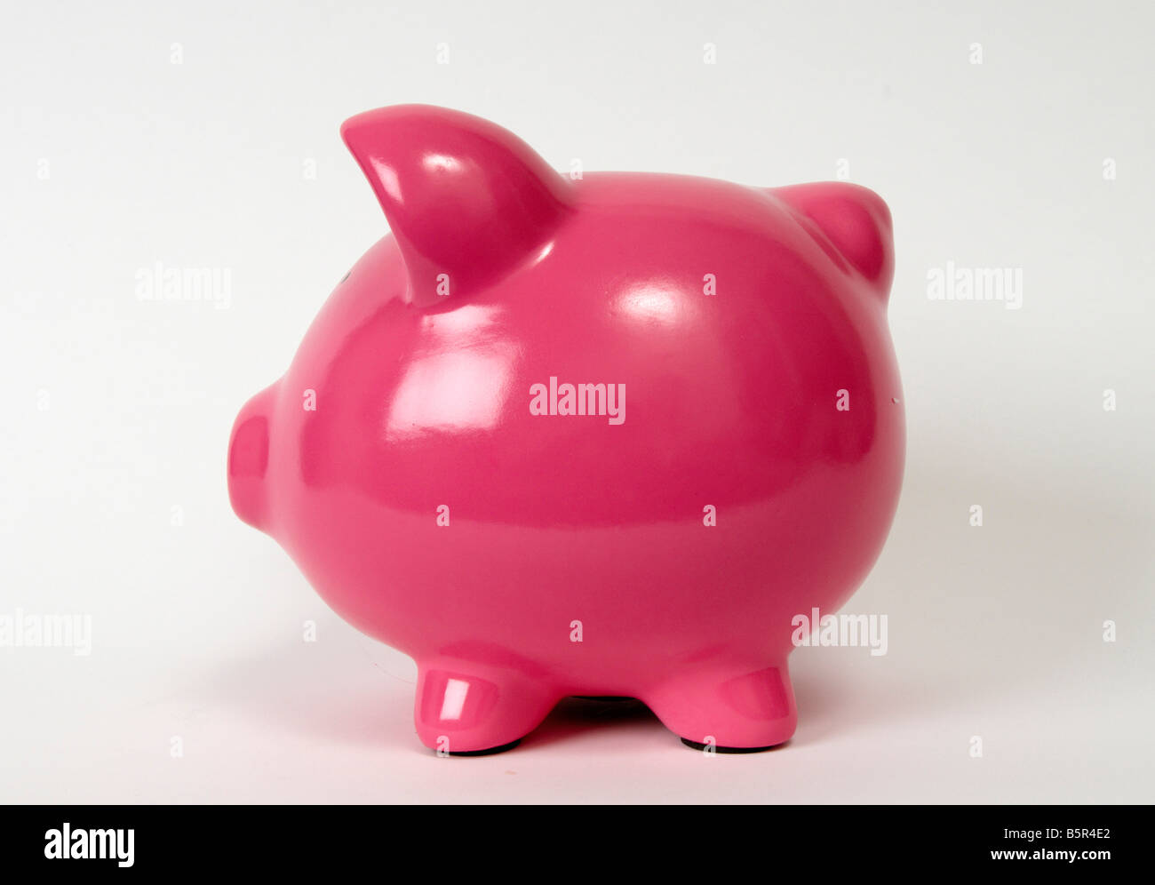Eine Studioaufnahme des rosa Sparschwein, Spardose, Seitenansicht, Seitenprofil, Horizontal, Farbbild, Farbbild Stockfoto