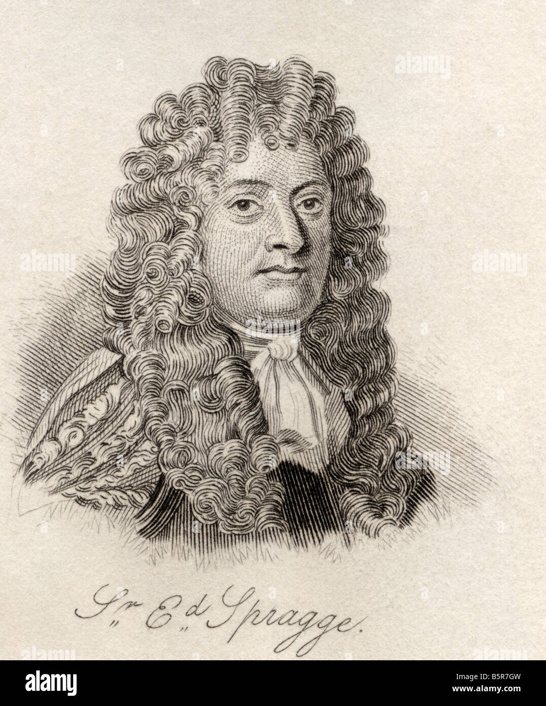 Sir Edward Spragge, c.1629 -1673. Englischer Admiral. Aus dem Buch Crabb's Historical Dictionary, veröffentlicht 1825. Stockfoto