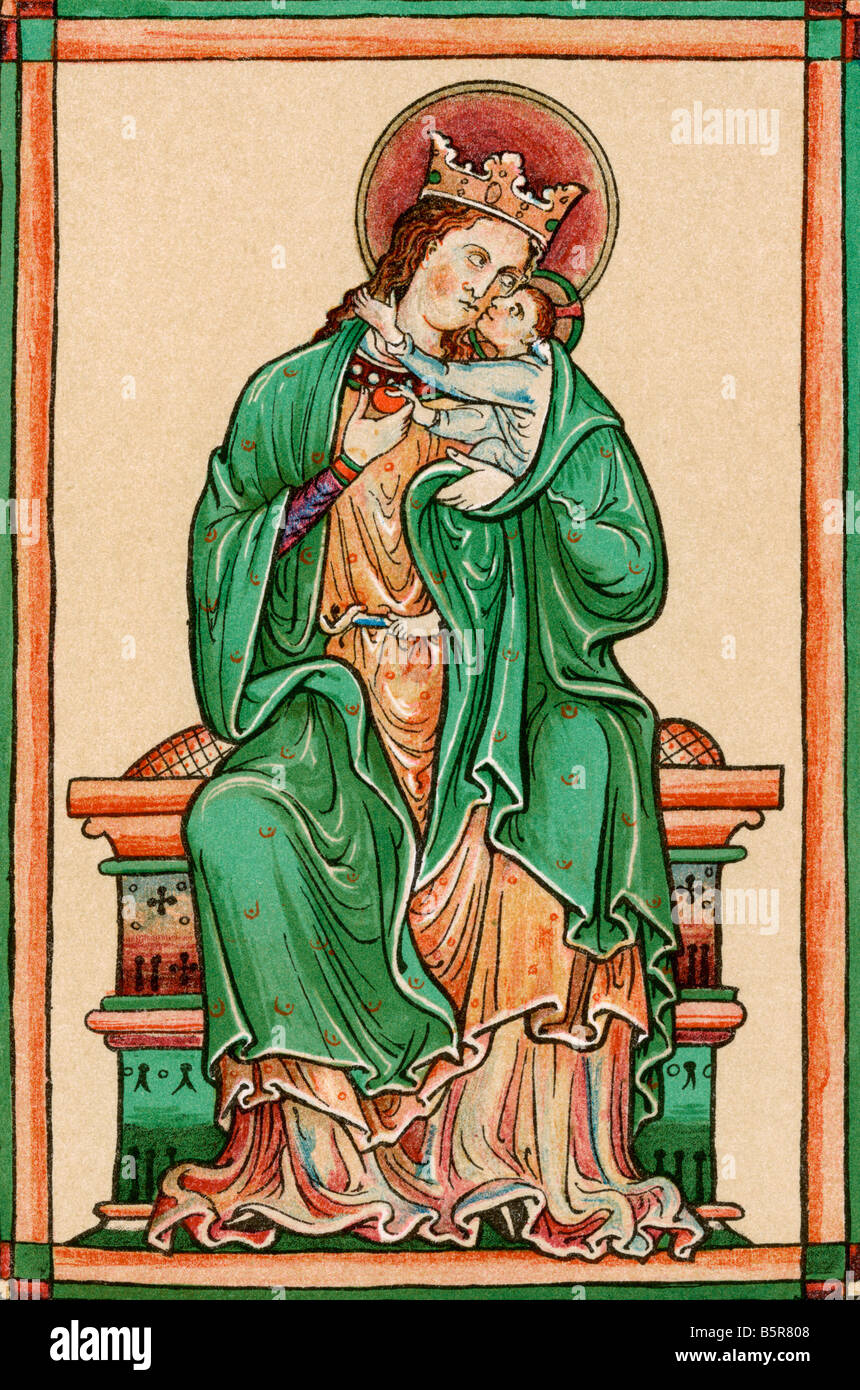 Die Jungfrau und das Kind, nach Matthew Paris, ca. 1200 - 1259. Englischer Benediktinermönch, Künstler, Kartograph. Stockfoto