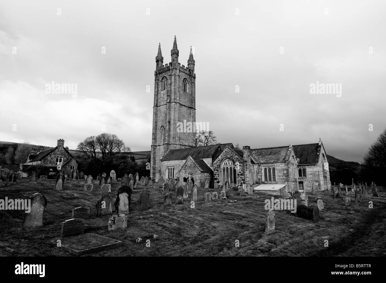 Widecombe in der Moor-Kirche, Dartmoor Nationalpark Stockfoto