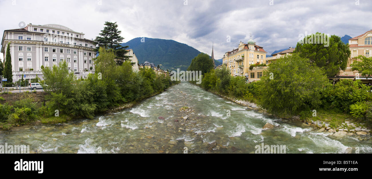 Fluss Passer in Meran, Südtirol (Sud Tirolo), Trentino Alto Adige, Italien. Stockfoto