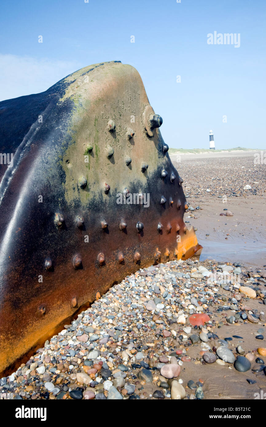 Überreste eines gestrandeten Schiff auf Spurn Point auf der Humber-Mündung, an der Ostküste auf England Stockfoto