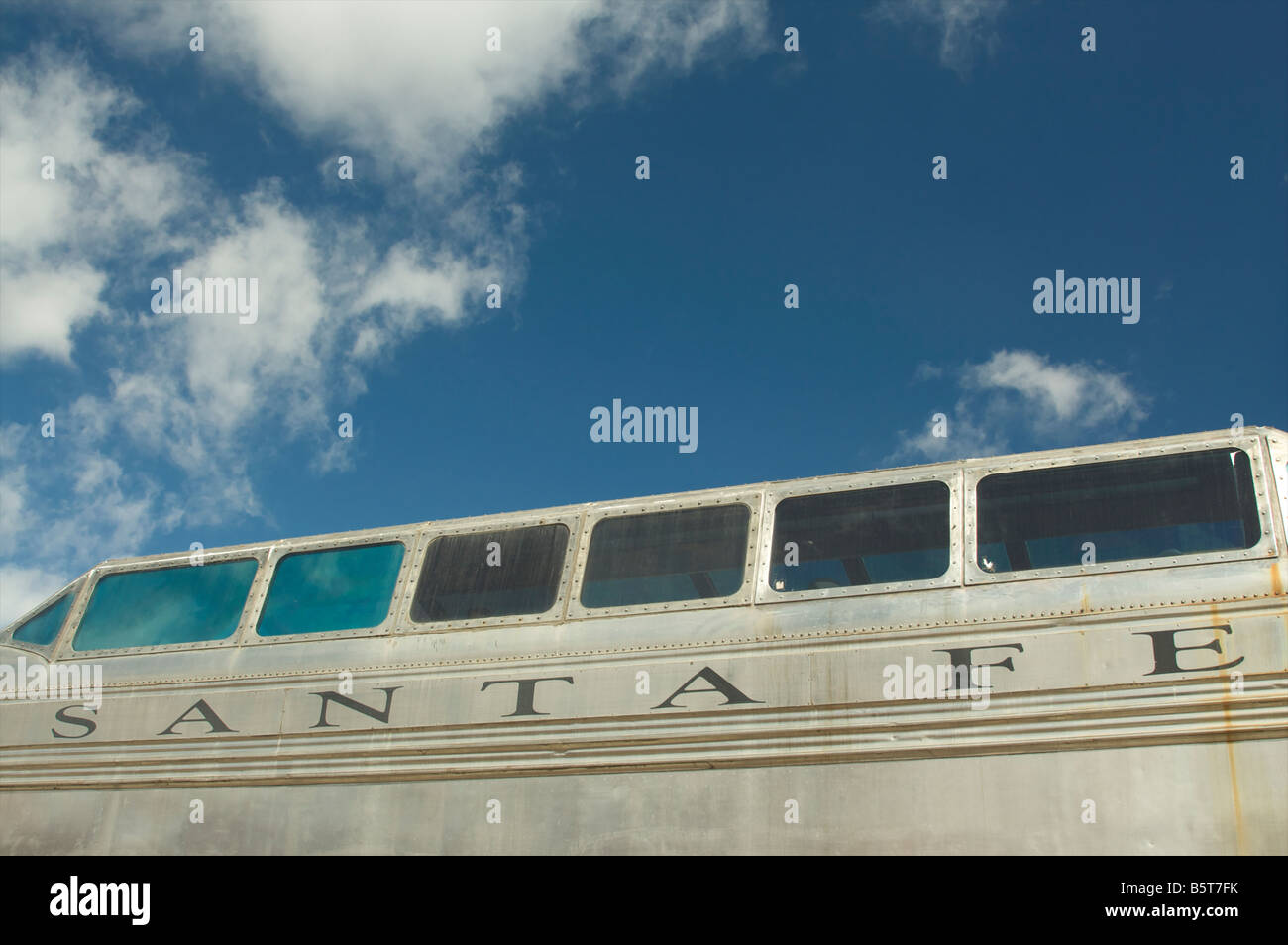 Ein Detail von einem silbernen Beobachtung Auto von der Santa Fe Railroad. Stockfoto
