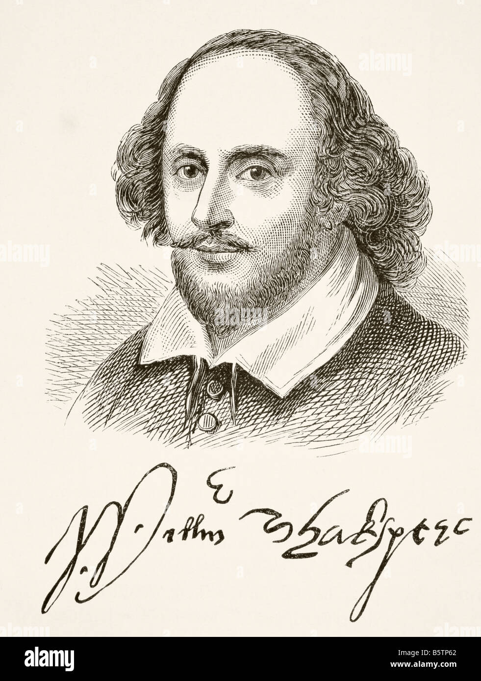 William Shakespeare, 1564-1616. Englischer Dichter, Dramatiker, Schauspieler. Porträt und Unterschrift. Stockfoto