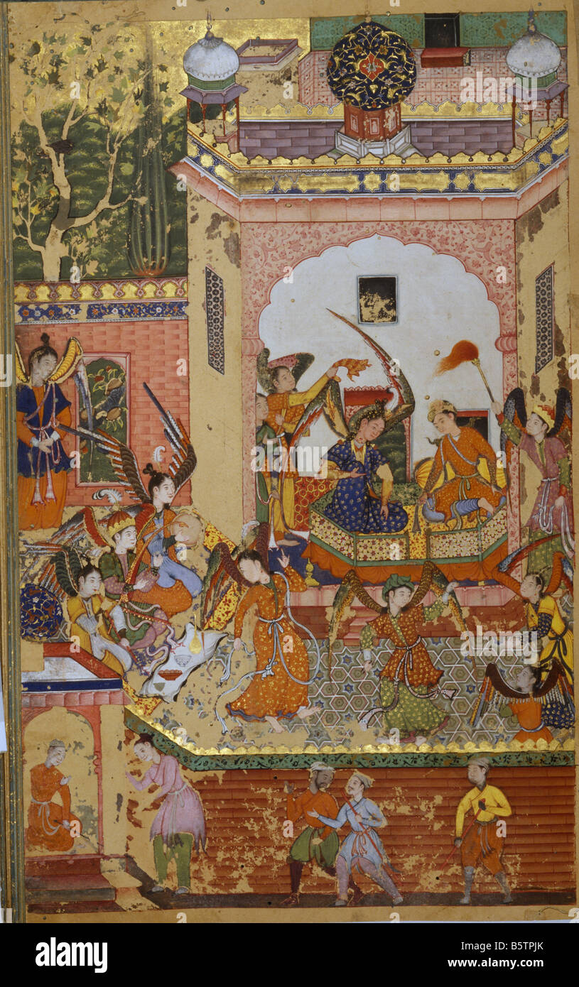 Prinz & Prinzessin genießen Musik & Tanz Performance islamische Buchillustration. Khizr Khani Duval Rani Folio 117 datiert in die c Stockfoto